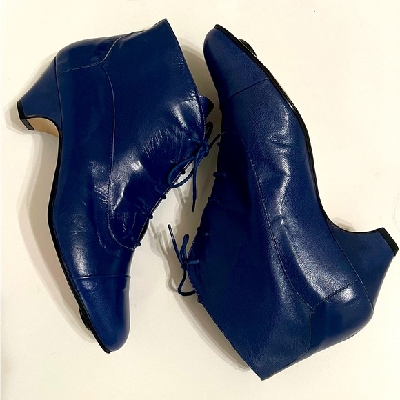 Vintage Deadstock 60s/70s Town & Country Royal Blue Leather Ankle Booties NWB - Picture 3 of 8